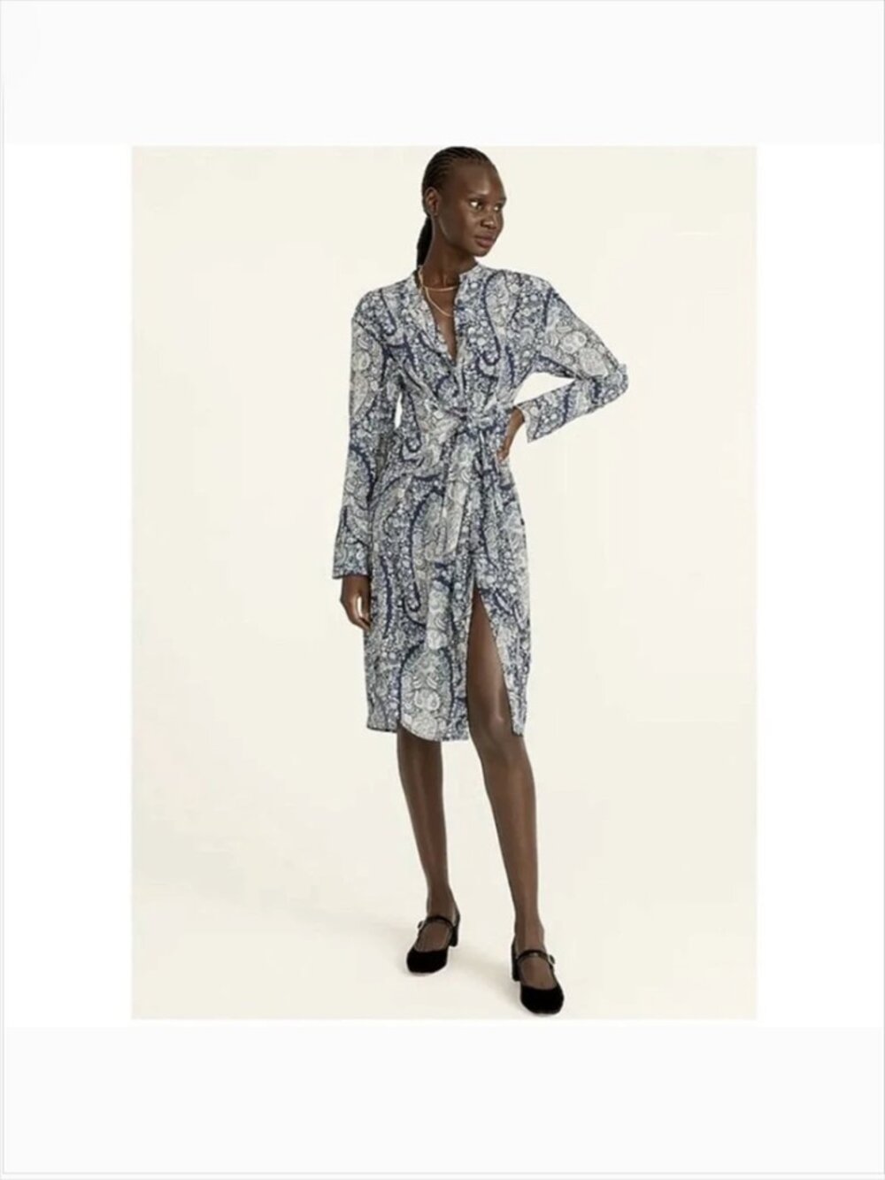J. CREW Womens Tie-Front Silk Shirt Dress 10 Oversized Paisley Long Sleeve BB642